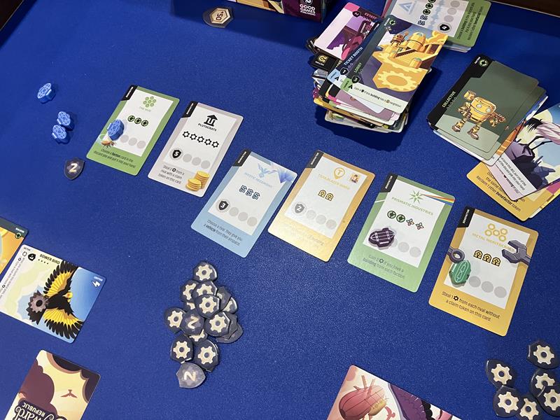 [Skyward Republic - Benefactor cards and game box]